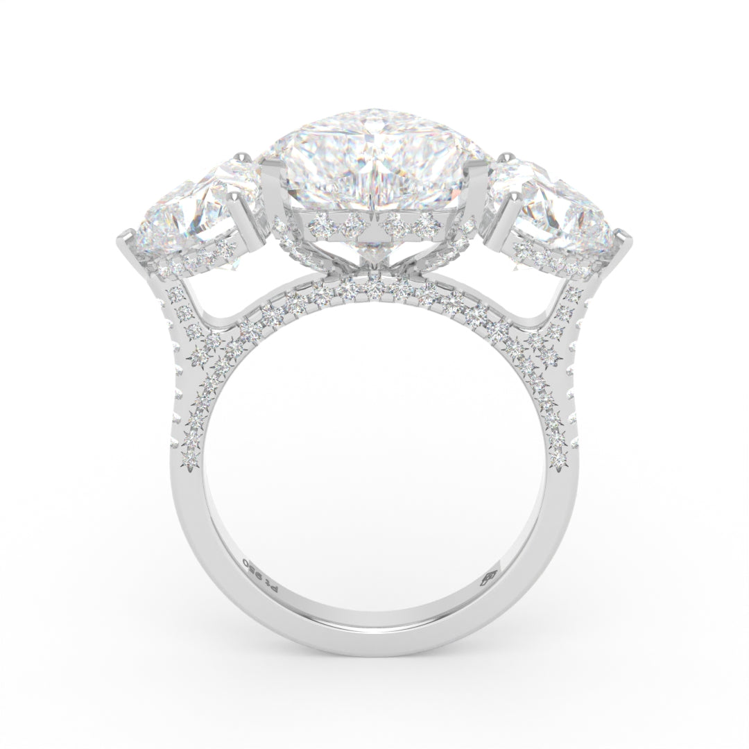 Victoria Heart Cut Diamond Engagement Ring with Heart Cut Side Diamonds and 3D Diamond Band