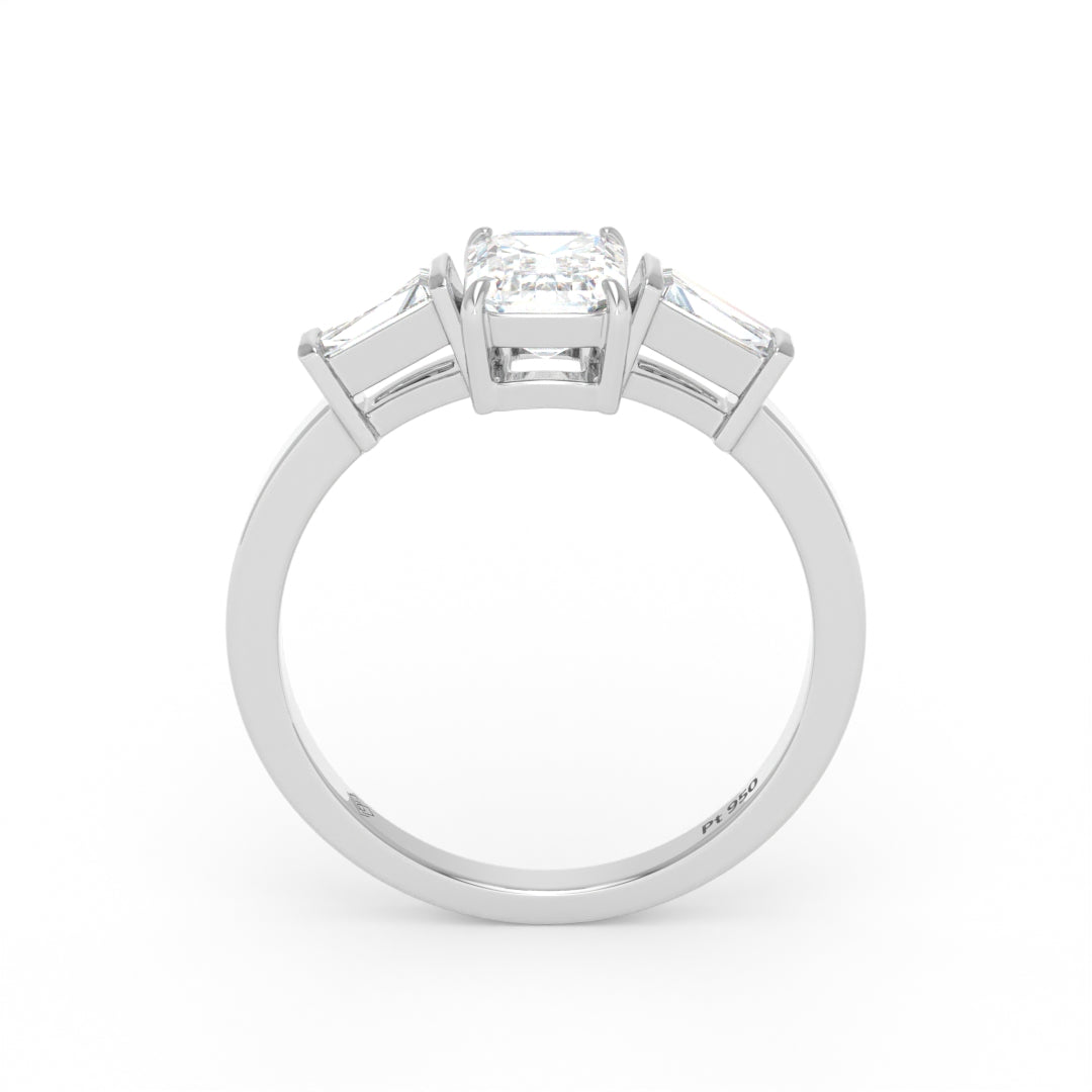 Mary Emerald Cut Diamond Engagement Ring with Tapering Baguette Cut Side Diamonds