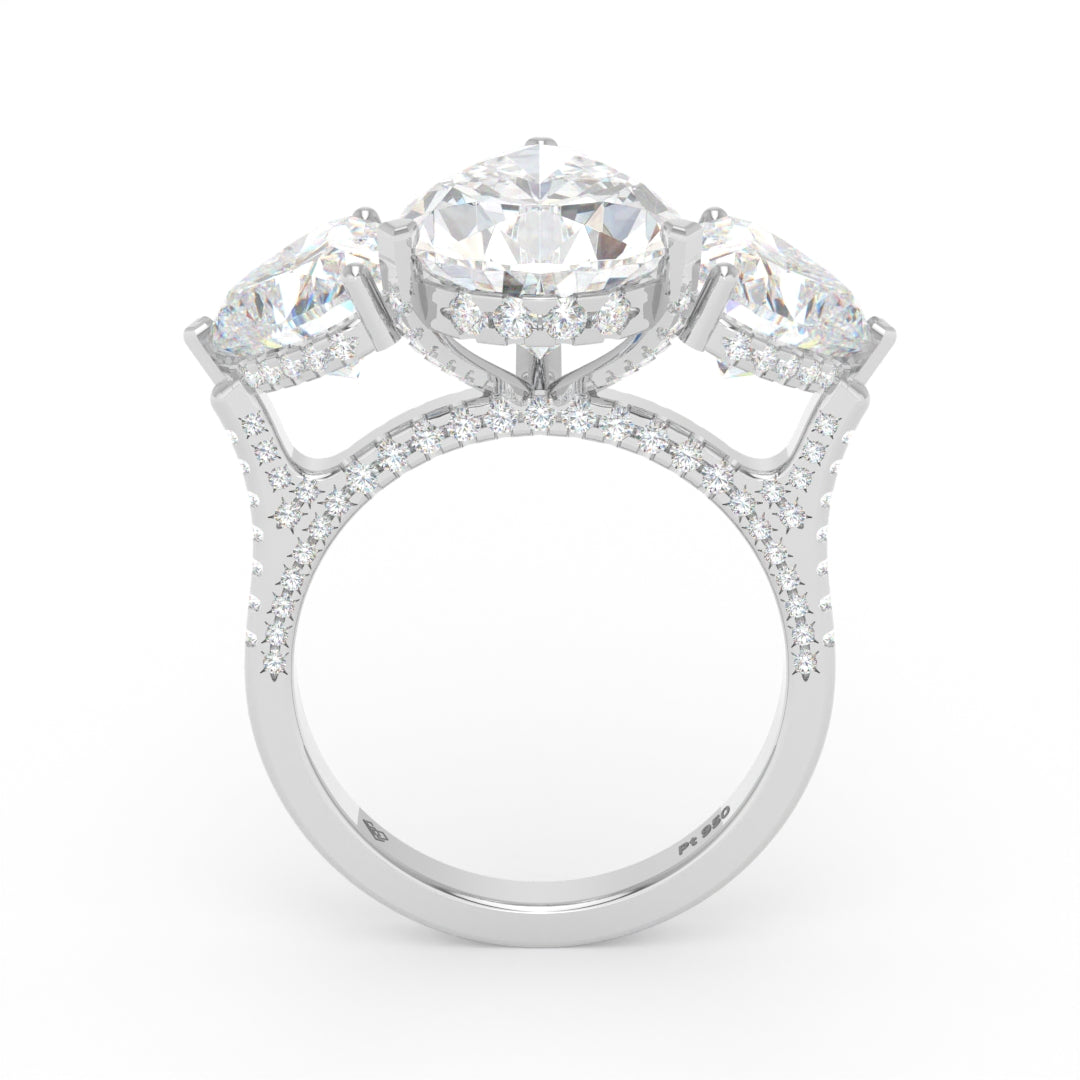 Victoria Pear Cut Diamond Engagement Ring with Heart Cut Side Diamonds and 3D Diamond Band