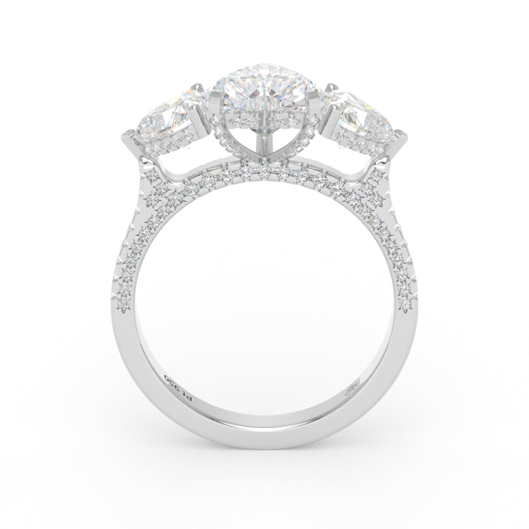 Victoria Heart Cut Diamond Engagement Ring with Heart Cut Side Diamonds and 3D Diamond Band
