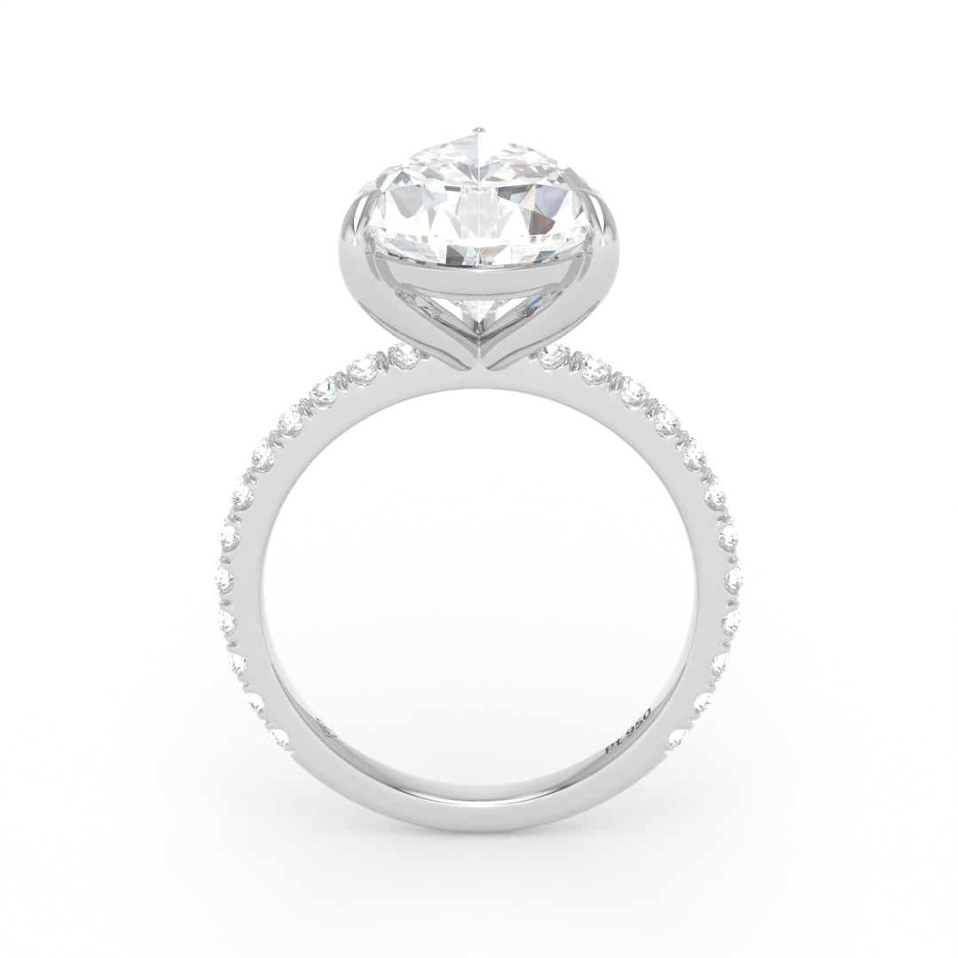 Abigail pear engagement ring with pear-cut solitaire and diamond band in platinum setting
