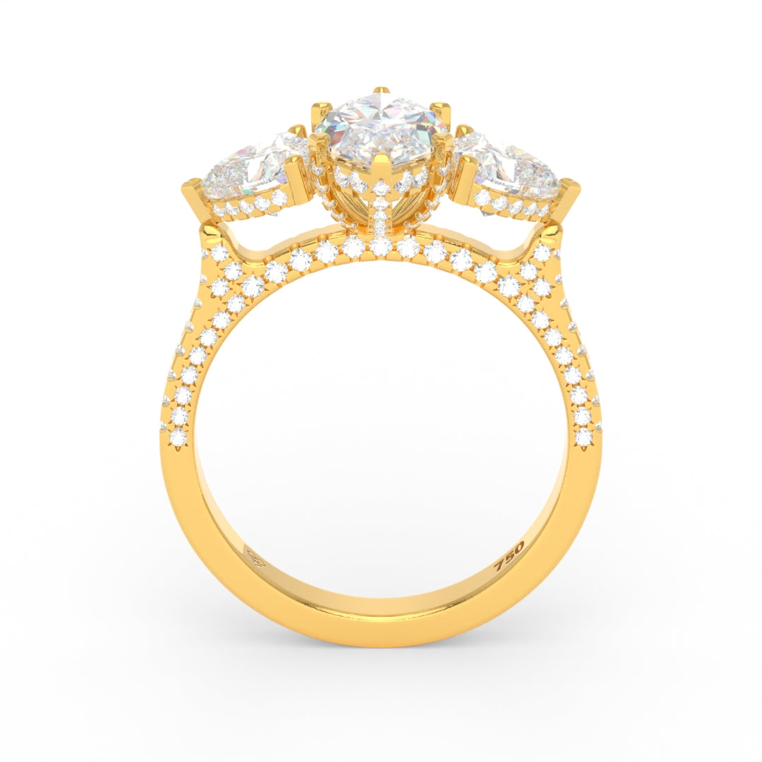 Victoria Marquise Cut Diamond Engagement Ring with Heart Cut Side Diamonds and 3D Diamond Band