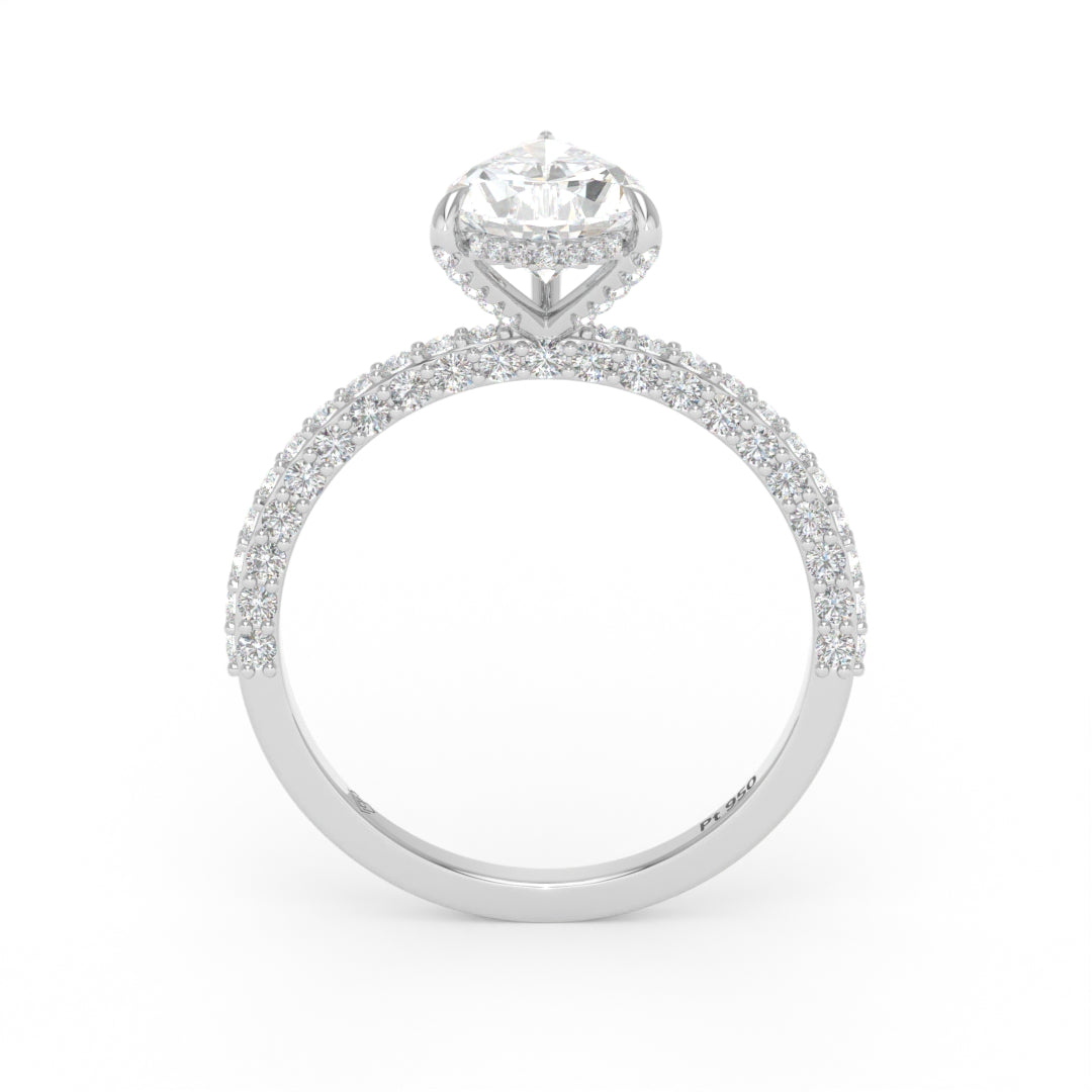 Mia Pear Cut Diamond Engagement Ring With Diamond Hidden Halo And 3D Diamond Band