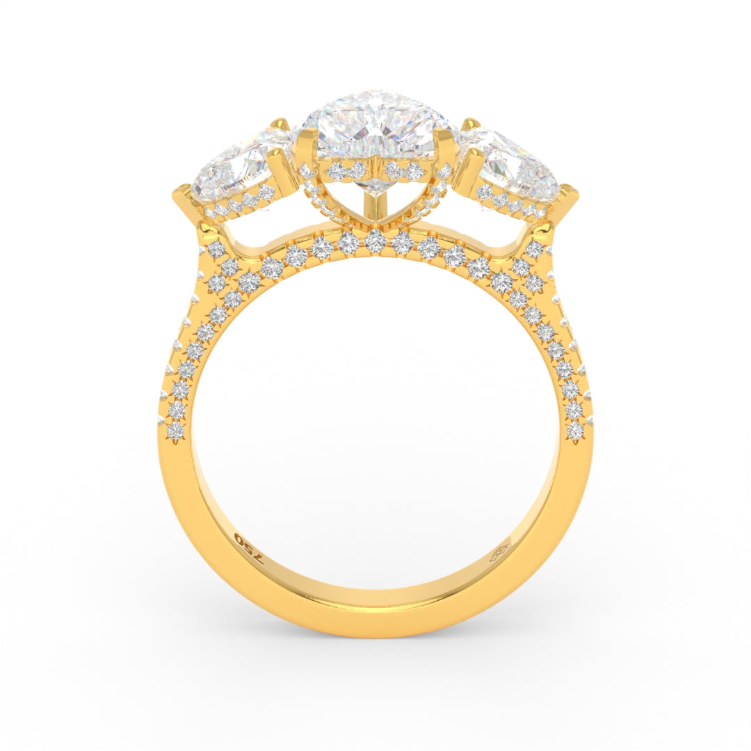 Victoria Heart Cut Diamond Engagement Ring with Heart Cut Side Diamonds and 3D Diamond Band