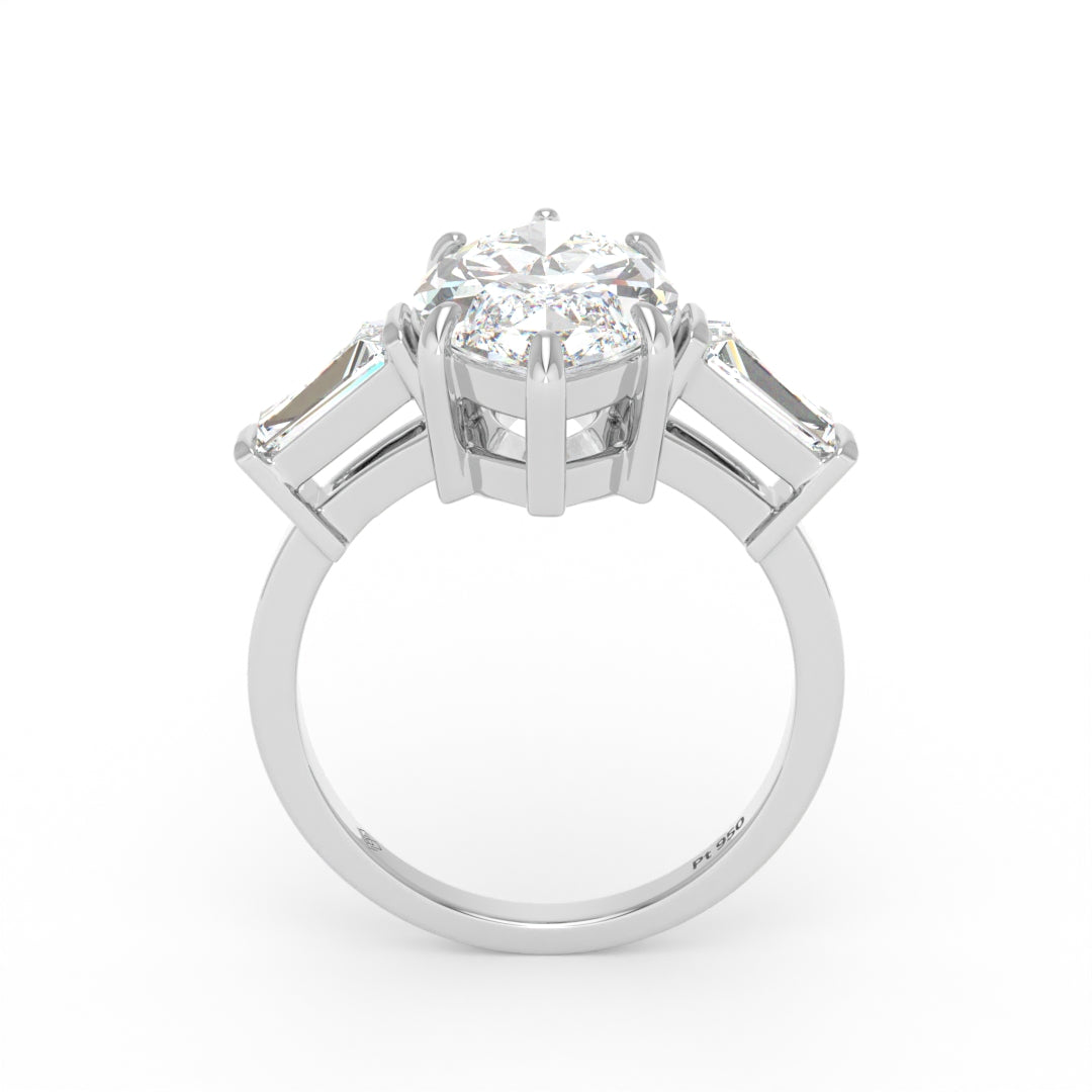Mary Marquise Cut Diamond Engagement Ring with Tapering Baguette Cut Side Diamonds