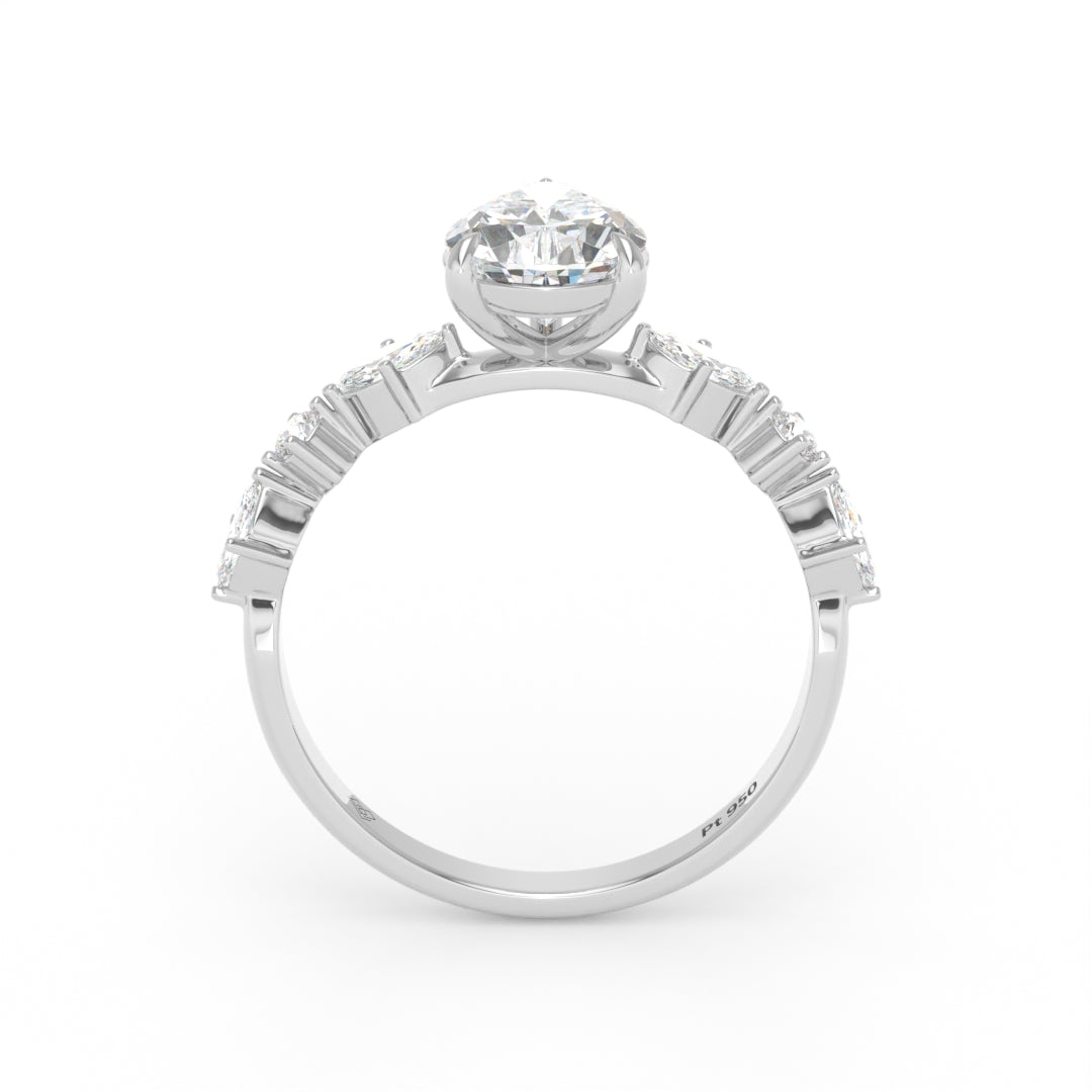 Elizabeth Pear Cut Diamond Engagement Ring With A Marquise And Round Cut Diamond Band