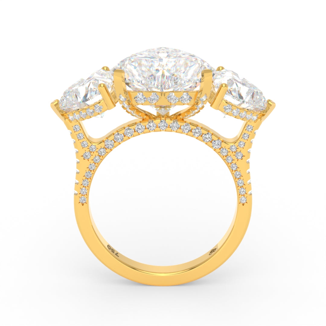 Victoria Heart Cut Diamond Engagement Ring with Heart Cut Side Diamonds and 3D Diamond Band