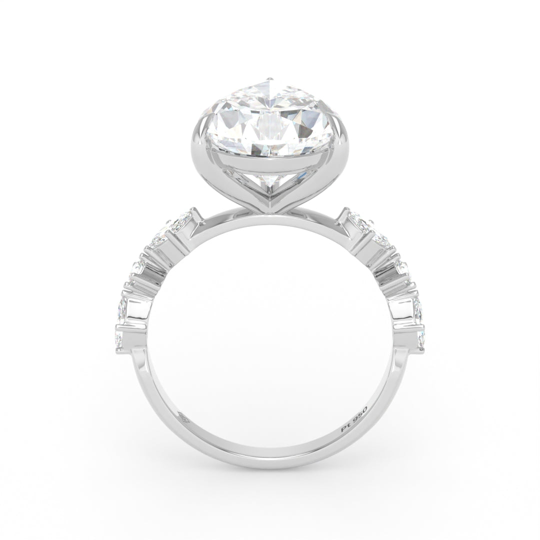 Elizabeth Pear Cut Diamond Engagement Ring With A Marquise And Round Cut Diamond Band