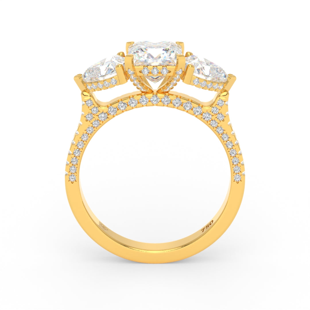 Victoria Princess Cut Diamond Engagement Ring with Heart Cut Side Diamonds and 3D Diamond Band