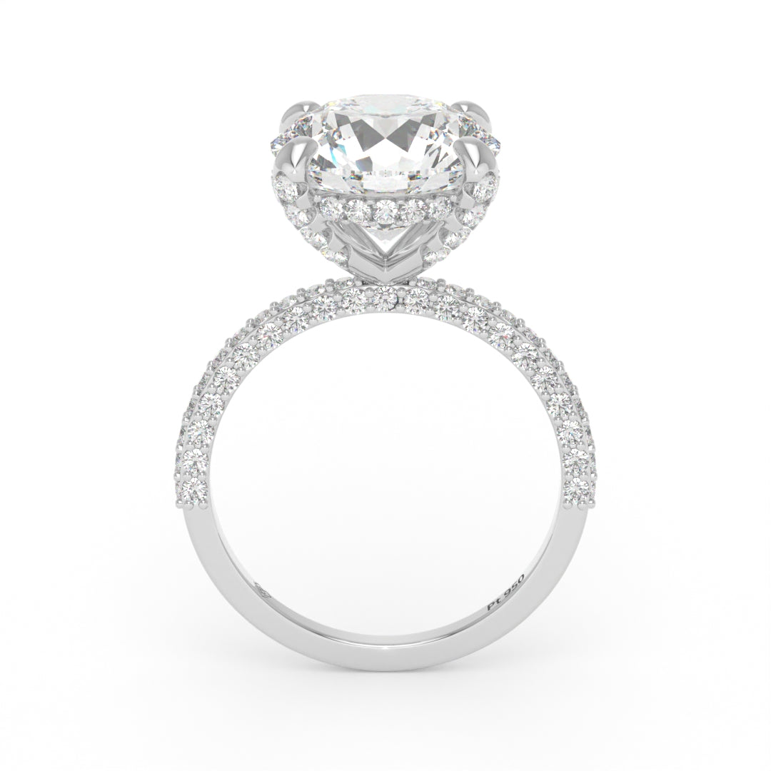 Mia Round Brilliant Cut Diamond Engagement Ring With Diamond Hidden Halo And 3D Diamond Band