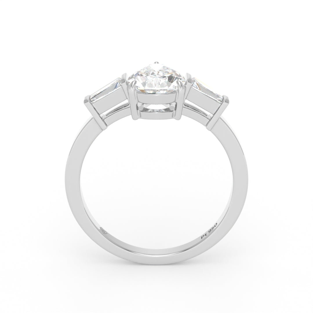 Mary Pear Cut Diamond Engagement Ring With Tapering Baguettes Cut Side Diamonds