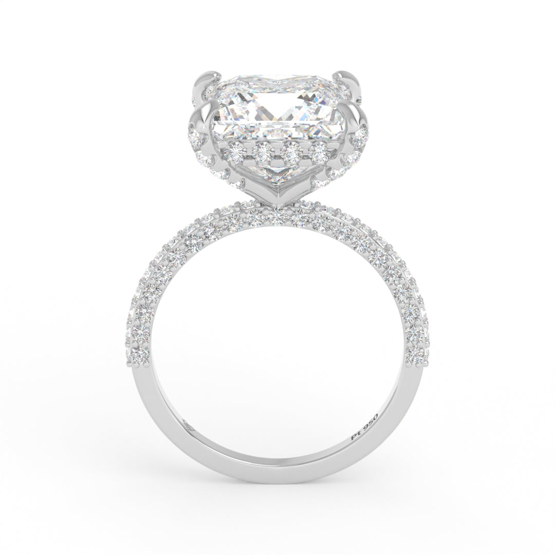 Bague de fiançailles Mia en diamant taille princesse avec halo de diamants cachés et anneau en diamant 3D