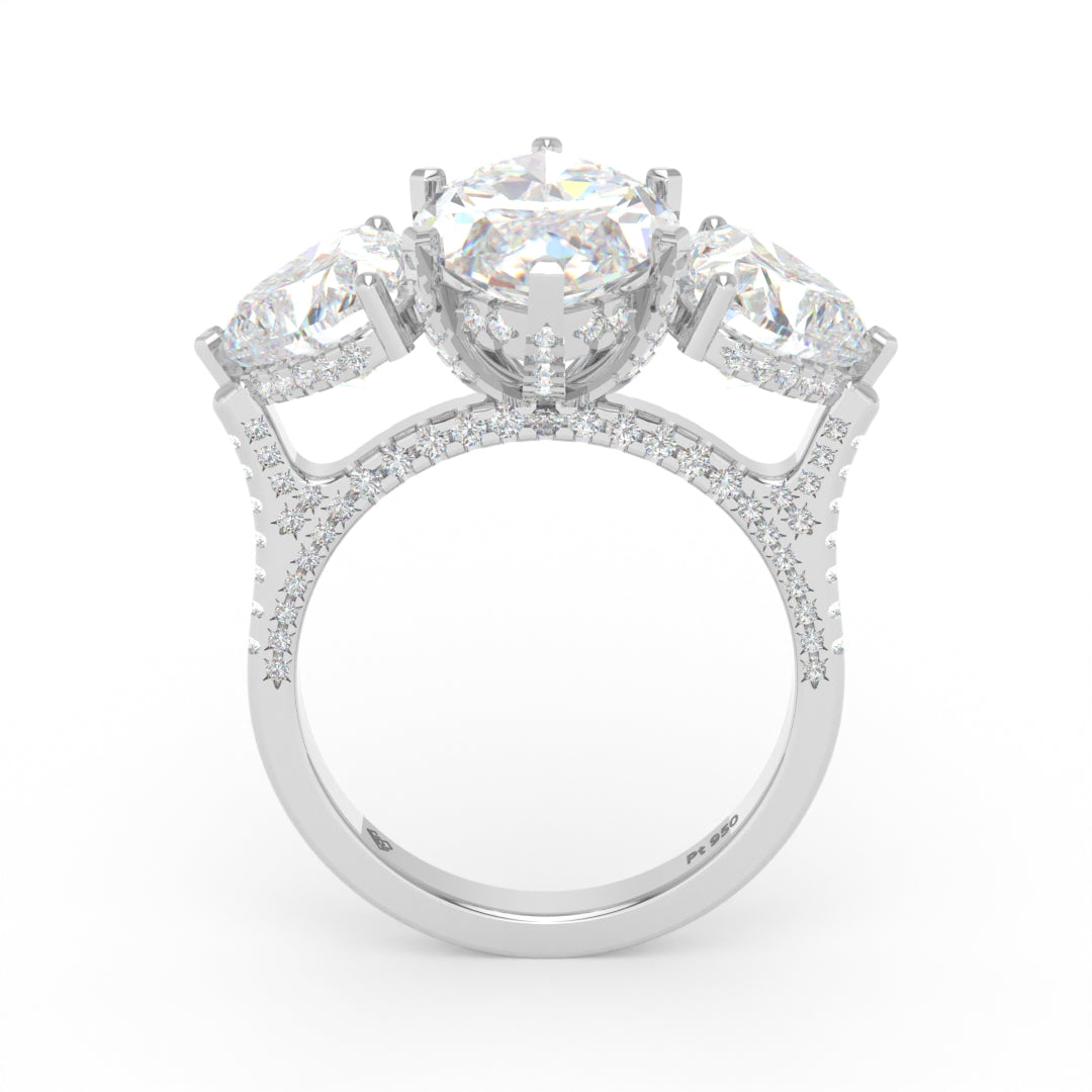 Victoria Marquise Cut Diamond Engagement Ring with Heart Cut Side Diamonds and 3D Diamond Band