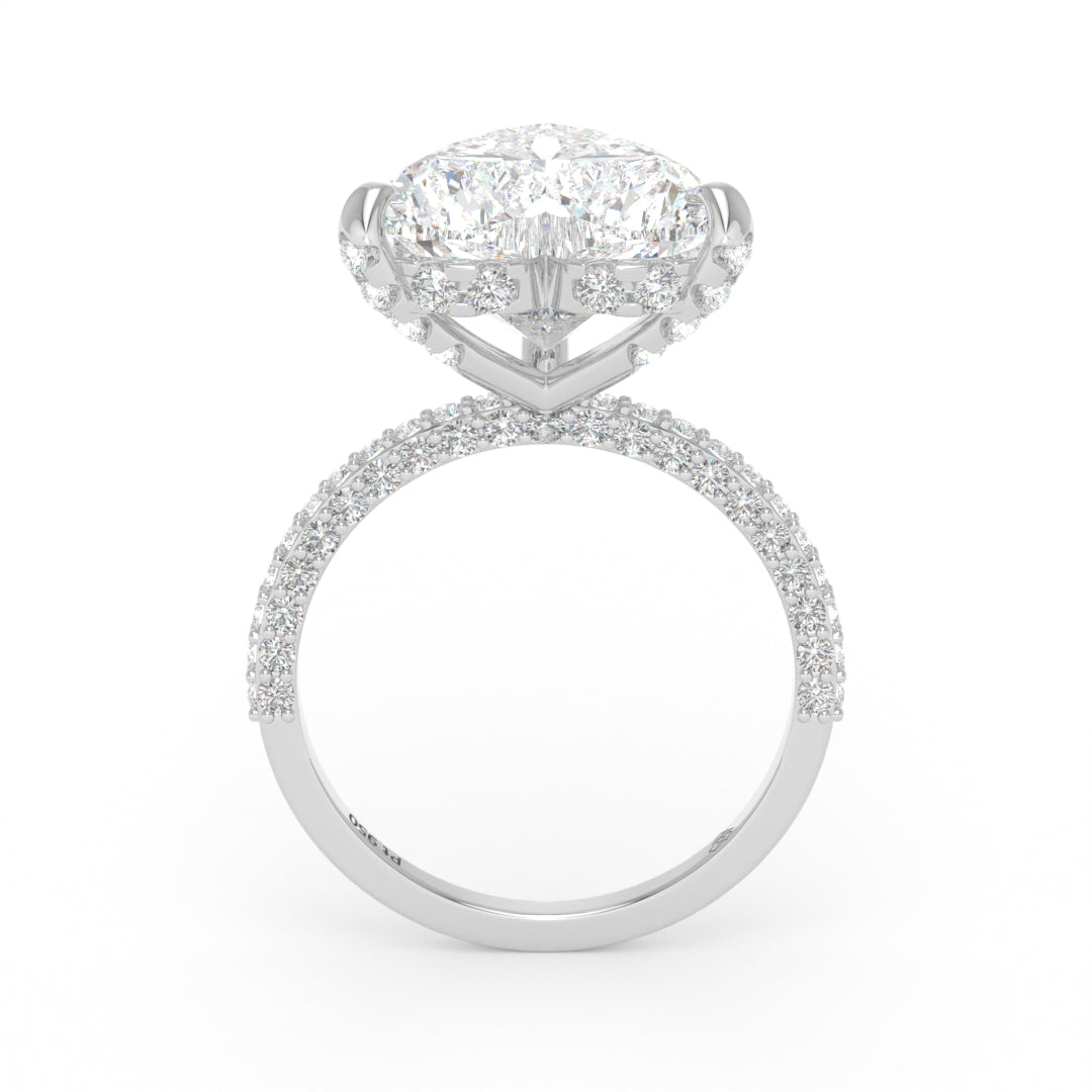Bague de fiançailles Mia en diamant taille cœur avec halo de diamants cachés et anneau en diamant 3D