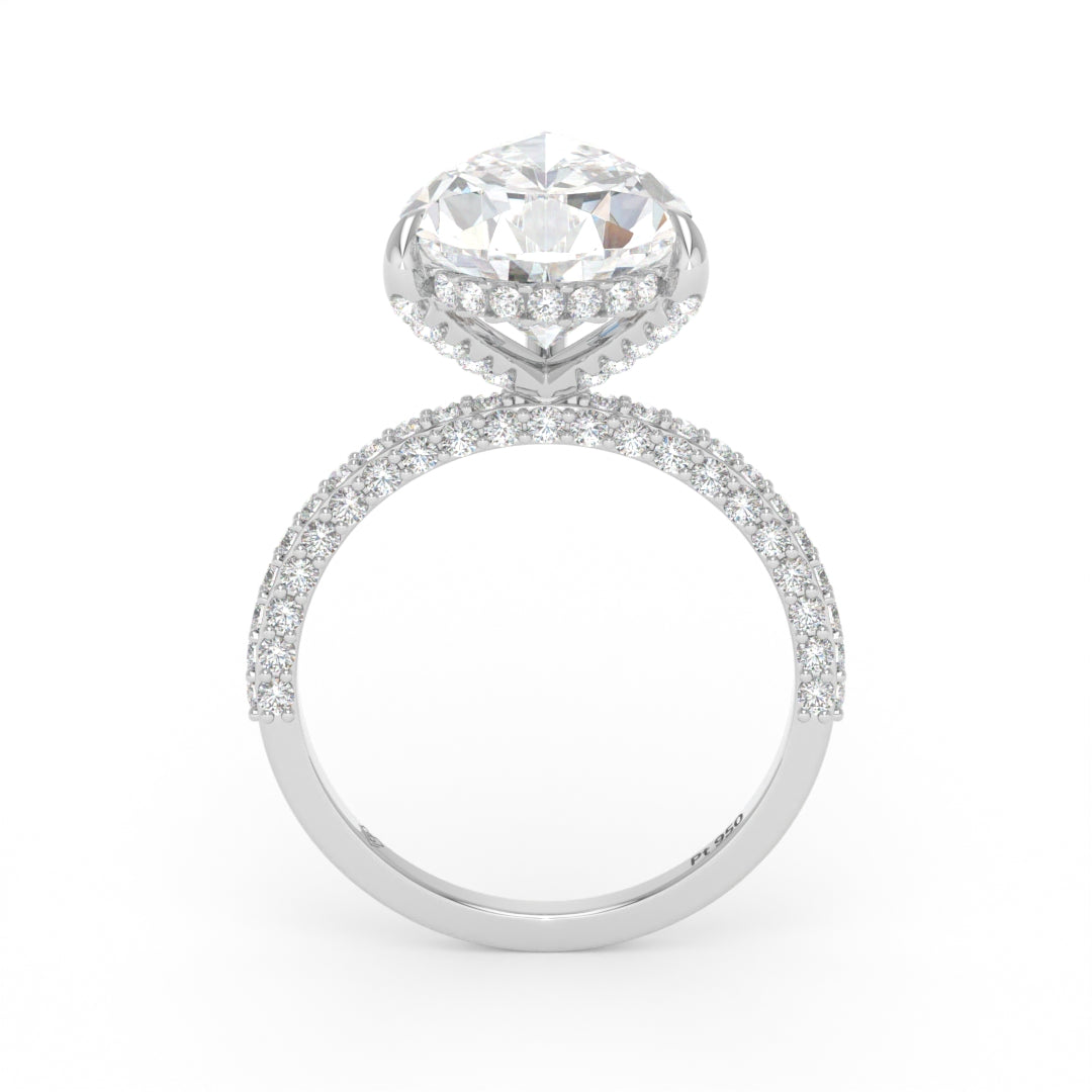 Mia Pear Cut Diamond Engagement Ring With Diamond Hidden Halo And 3D Diamond Band