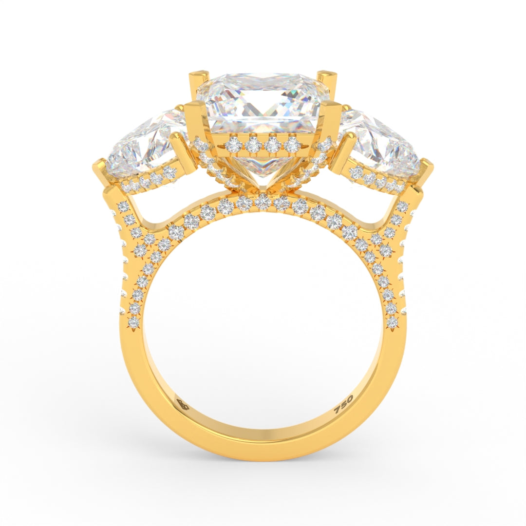 Victoria Princess Cut Diamond Engagement Ring with Heart Cut Side Diamonds and 3D Diamond Band