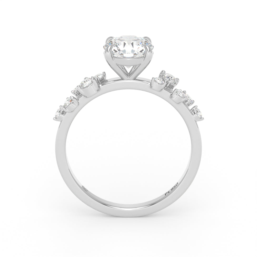 Layla Round Brilliant Cut Diamond Engagement Ring With Diamond Accent Band
