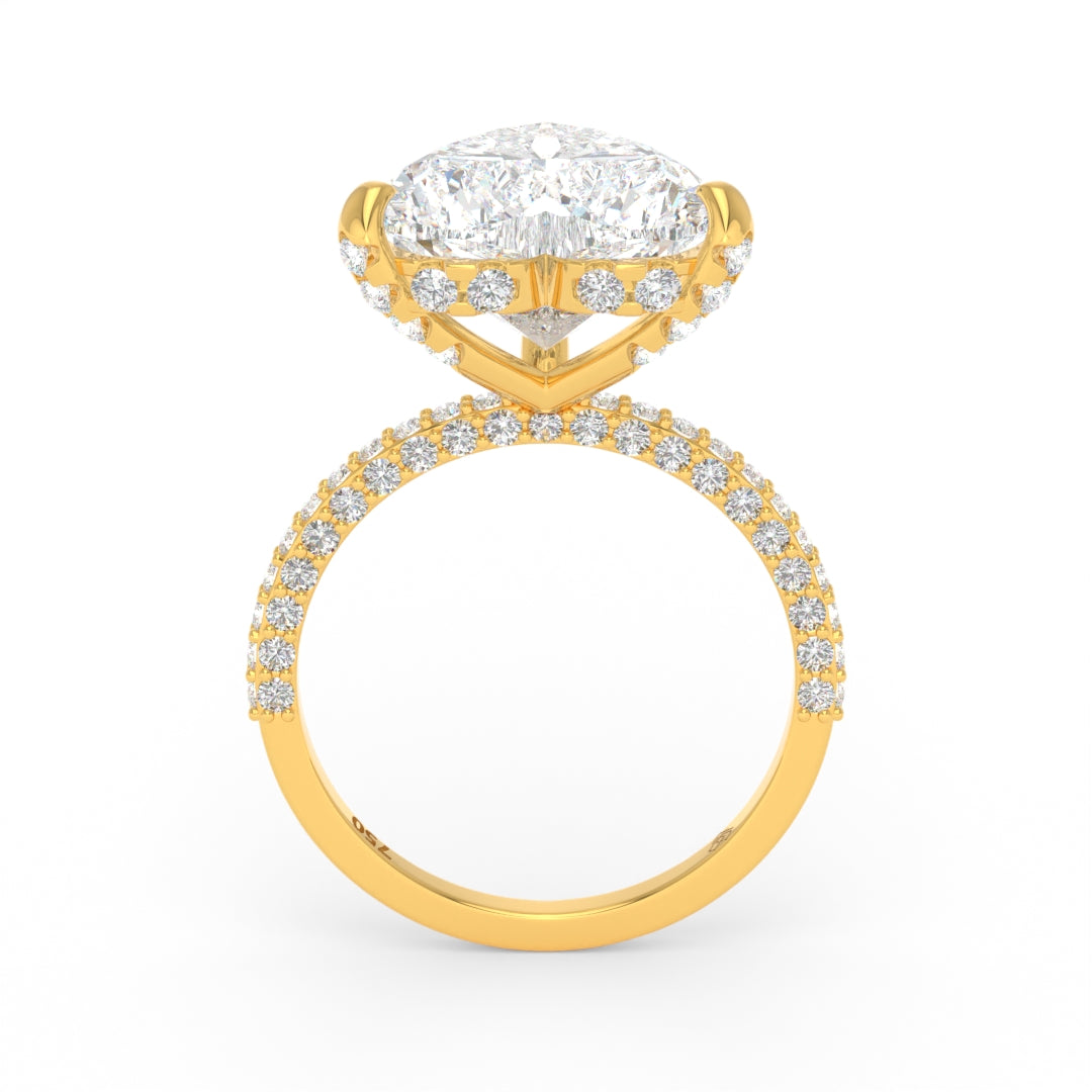Bague de fiançailles Mia en diamant taille cœur avec halo de diamants cachés et anneau en diamant 3D