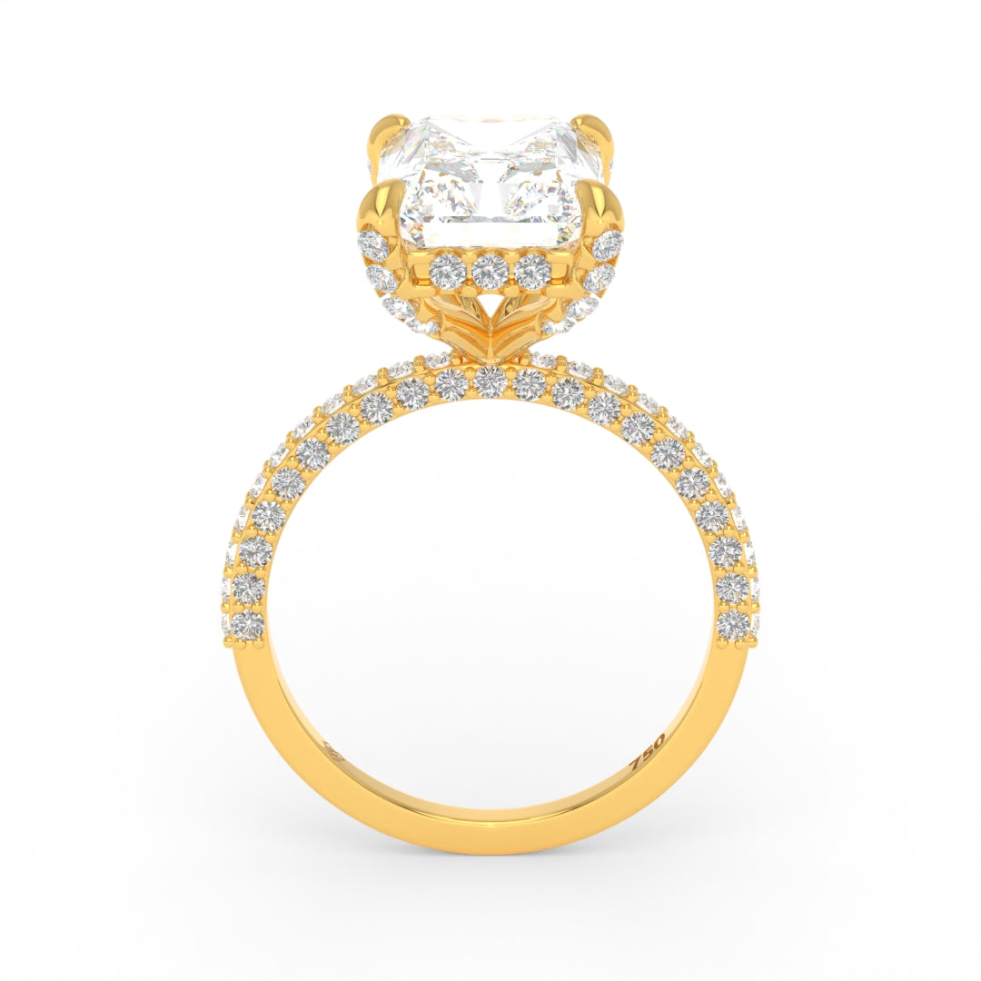 Mia Radiant Cut Diamond Engagement Ring With Diamond Hidden Halo And 3D Diamond Band