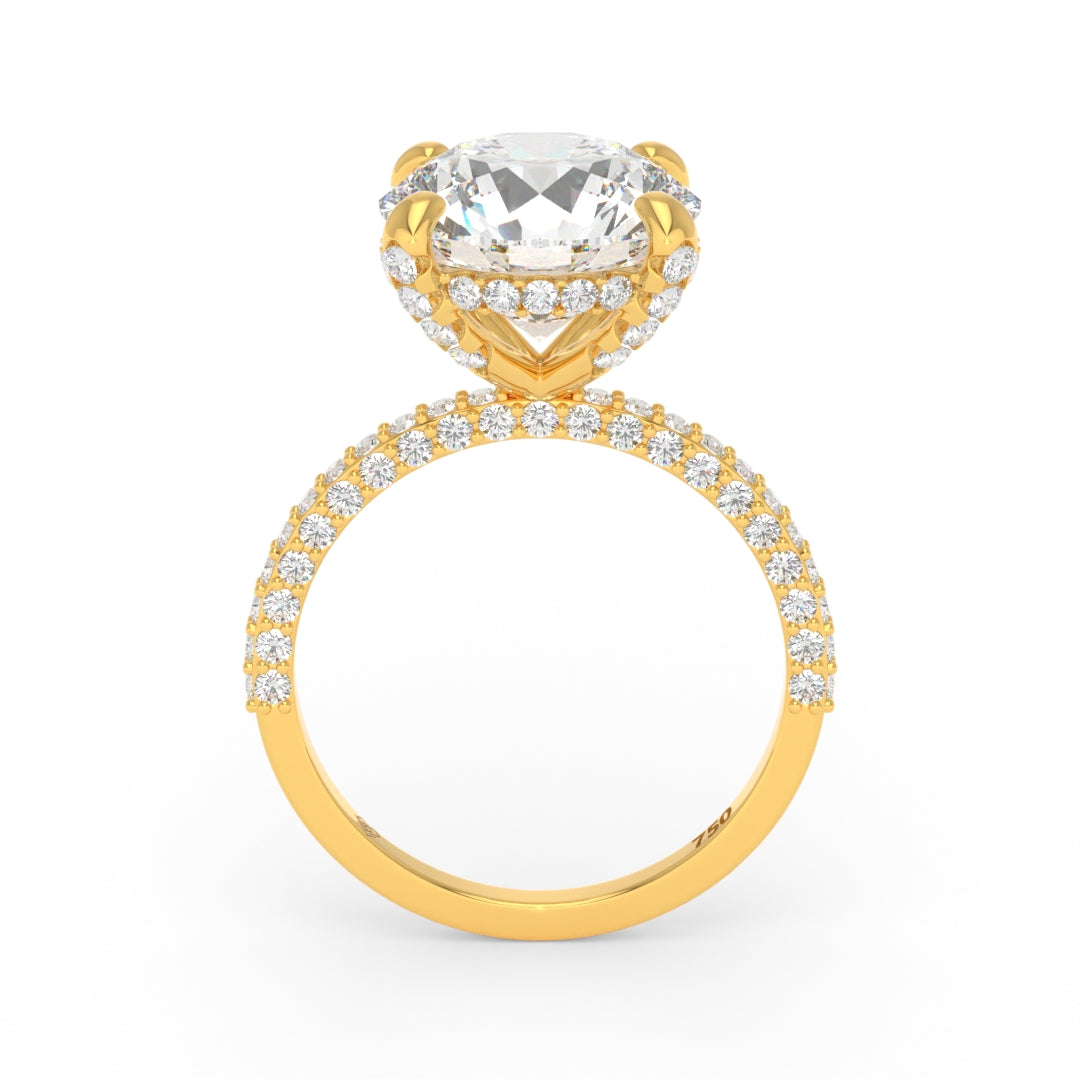 Mia Round Brilliant Cut Diamond Engagement Ring With Diamond Hidden Halo And 3D Diamond Band