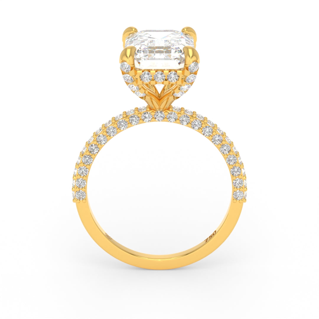 Mia Emerald Cut Diamond Engagement Ring with Diamond Hidden Halo and 3D Diamond Band