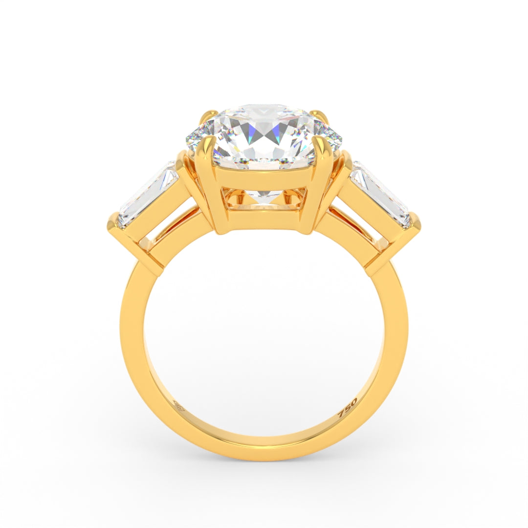 Mary Round Brilliant Cut Diamond Engagement Ring With Tapering Baguette Cut Side Diamond