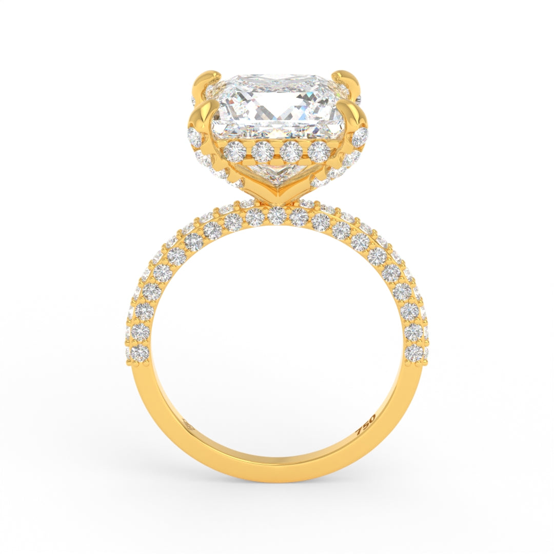 Bague de fiançailles Mia en diamant taille princesse avec halo de diamants cachés et anneau en diamant 3D