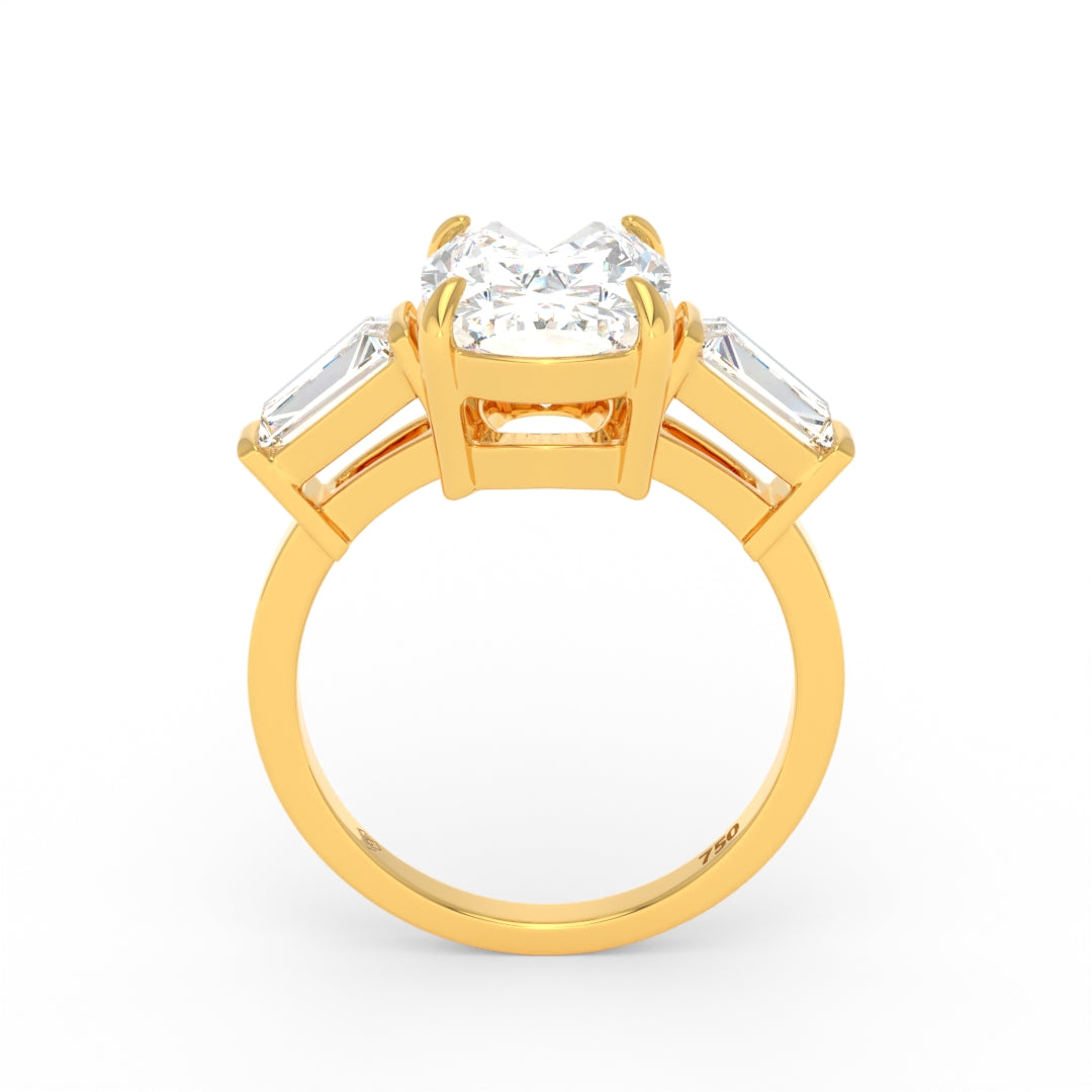 Mary Cushion Cut Diamond Engagement Ring with Tapering Baguette Cut Side Diamonds