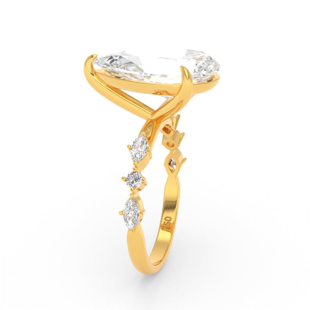 Elizabeth Pear Cut Diamond Engagement Ring With A Marquise And Round Cut Diamond Band