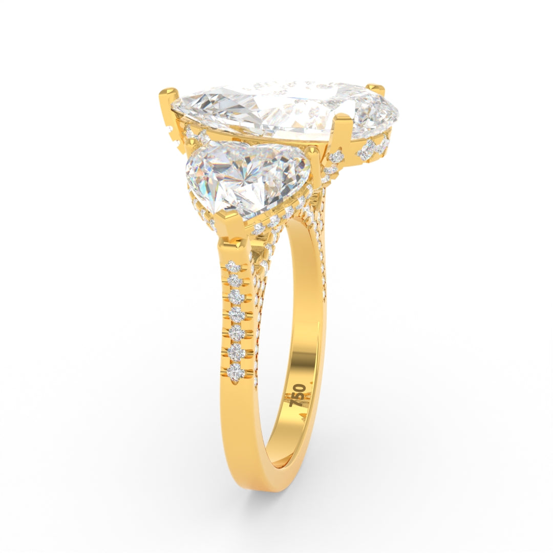 Victoria Pear Cut Diamond Engagement Ring with Heart Cut Side Diamonds and 3D Diamond Band