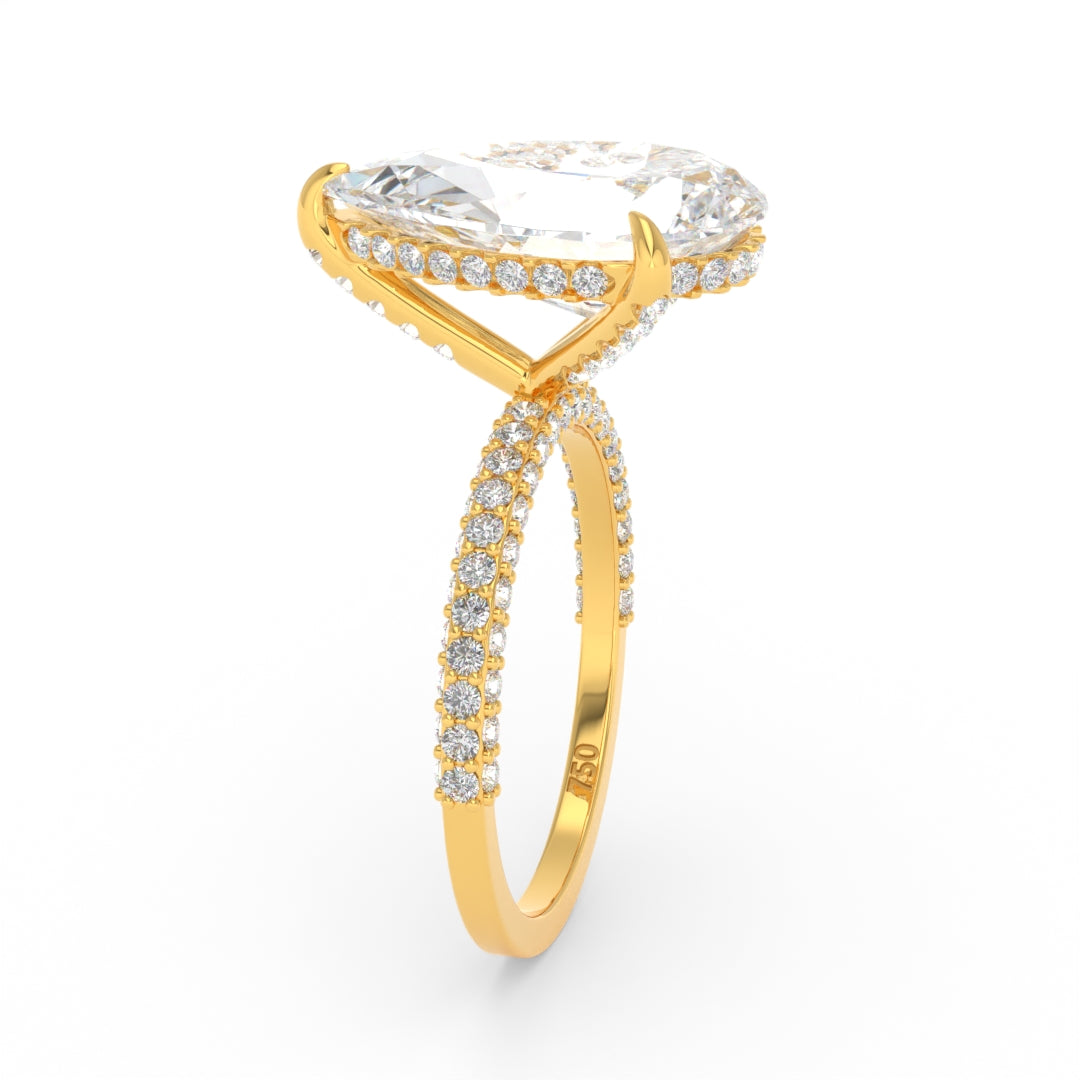 Bague de fiançailles Mia en diamant taille poire avec halo de diamants cachés et anneau en diamant 3D
