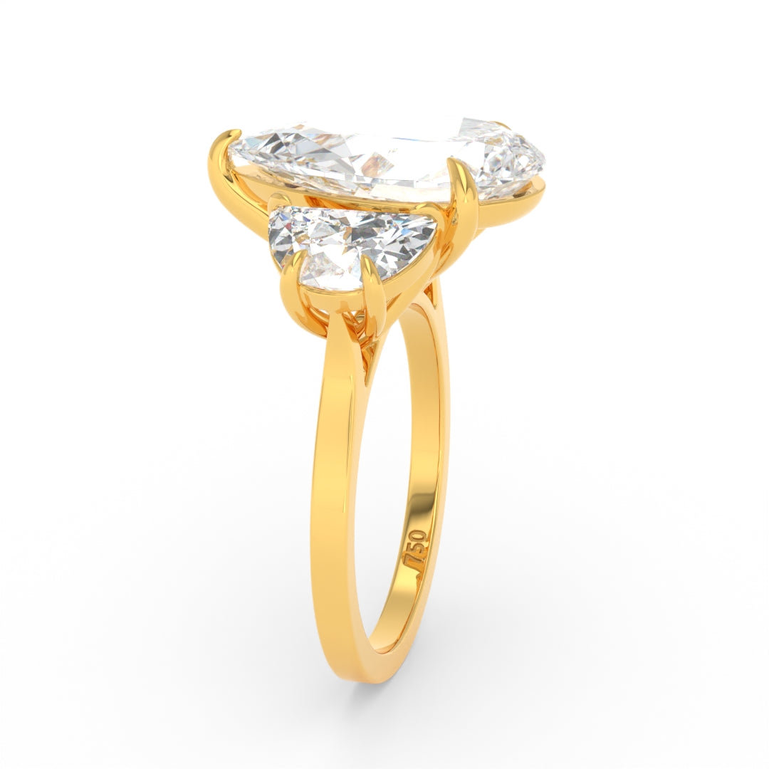 Kamala Pear Cut Diamond Engagement Ring With Half Moon Cut Side Diamonds