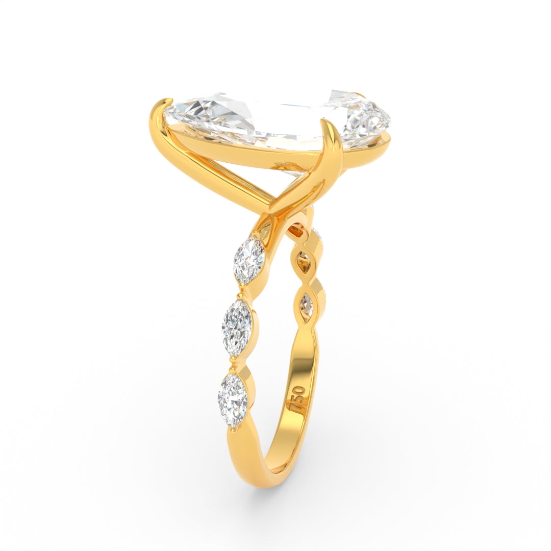 Kasandra Pear Cut Diamond Engagement Ring With A Marquise Cut Diamond Band