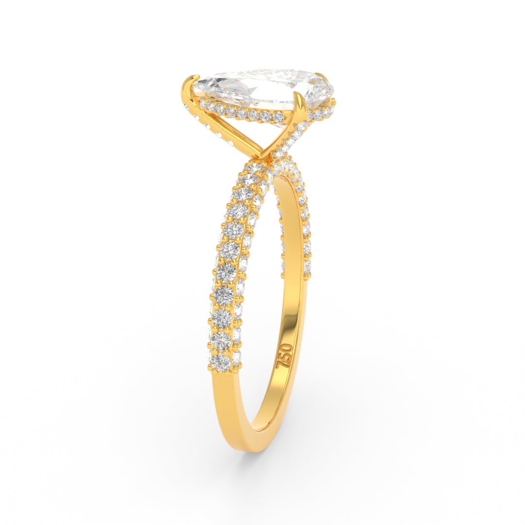 Mia Pear Cut Diamond Engagement Ring With Diamond Hidden Halo And 3D Diamond Band