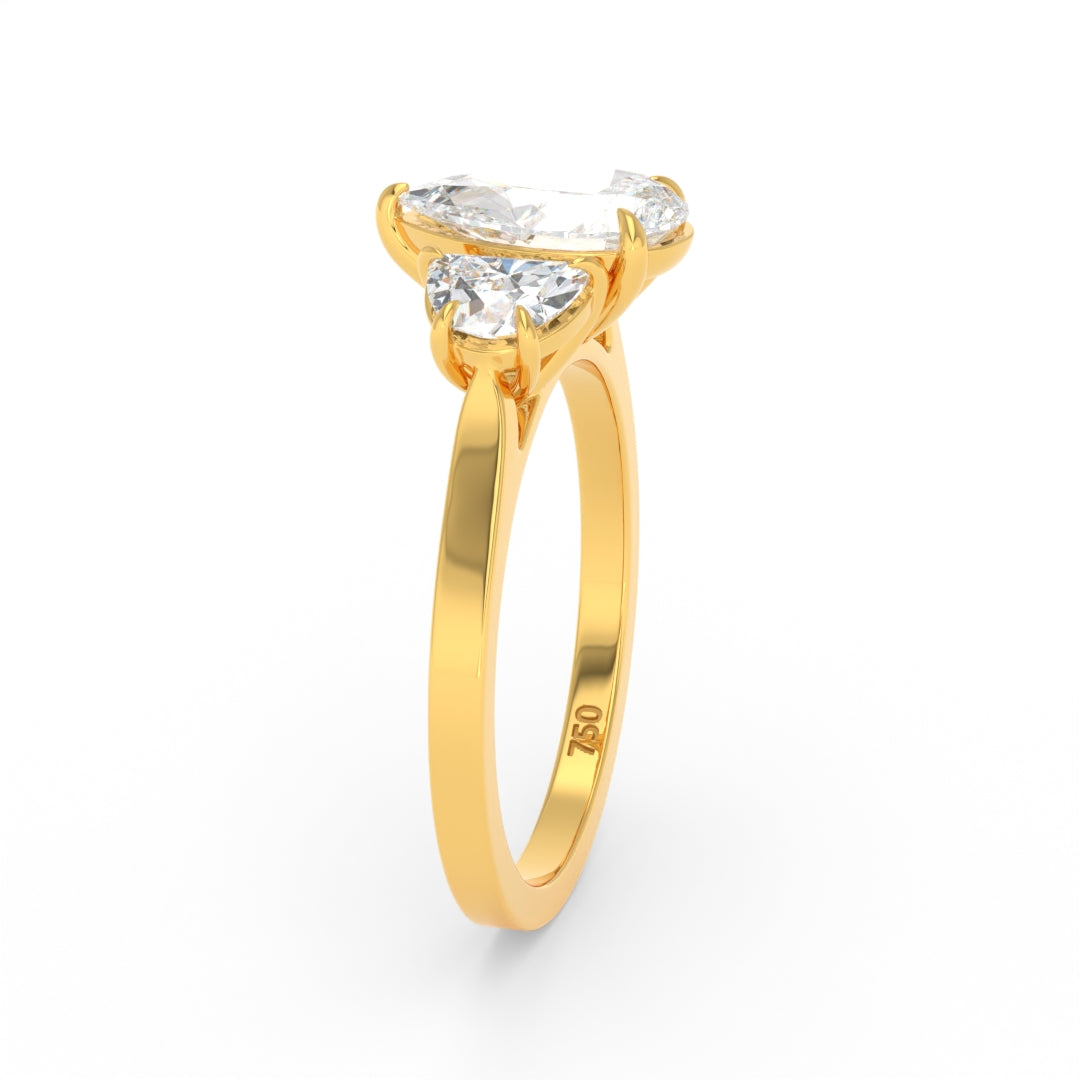 Kamala Pear Cut Diamond Engagement Ring With Half Moon Cut Side Diamonds