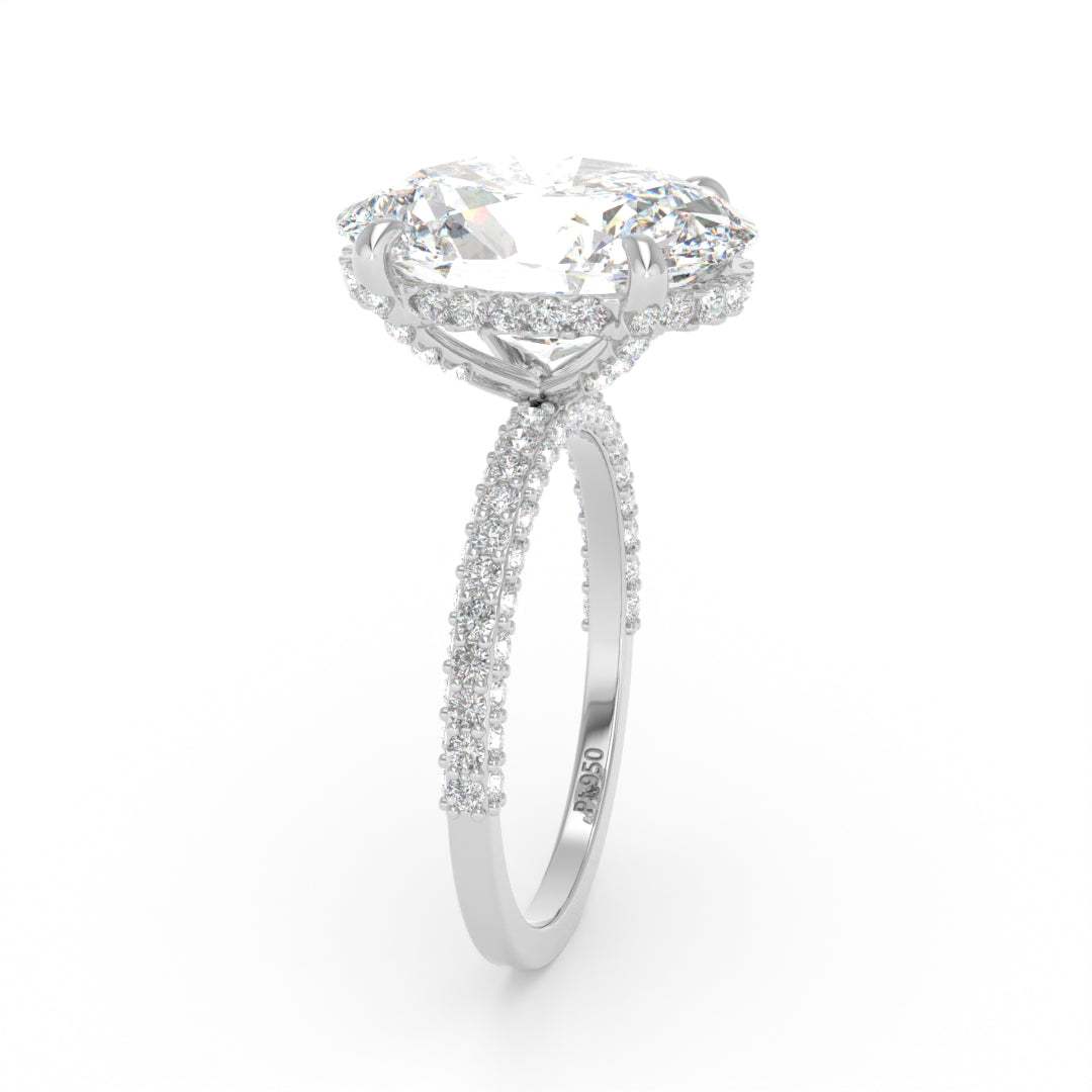 Mia Oval Cut Diamond Engagement Ring With Diamond Hidden Halo And 3D Diamond Band