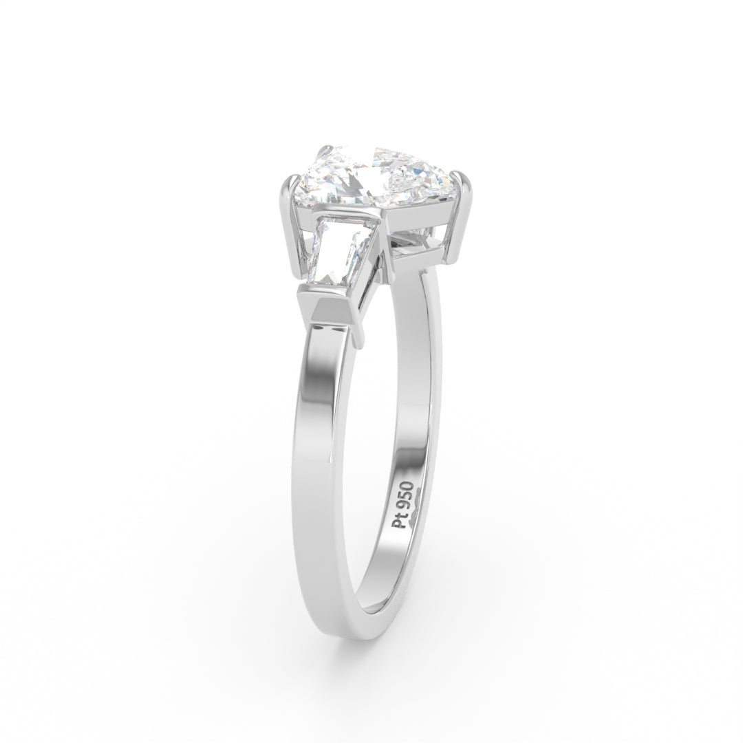 Mary Heart Cut Diamond Engagement Ring with Tapering Baguettes Cut Side Diamonds