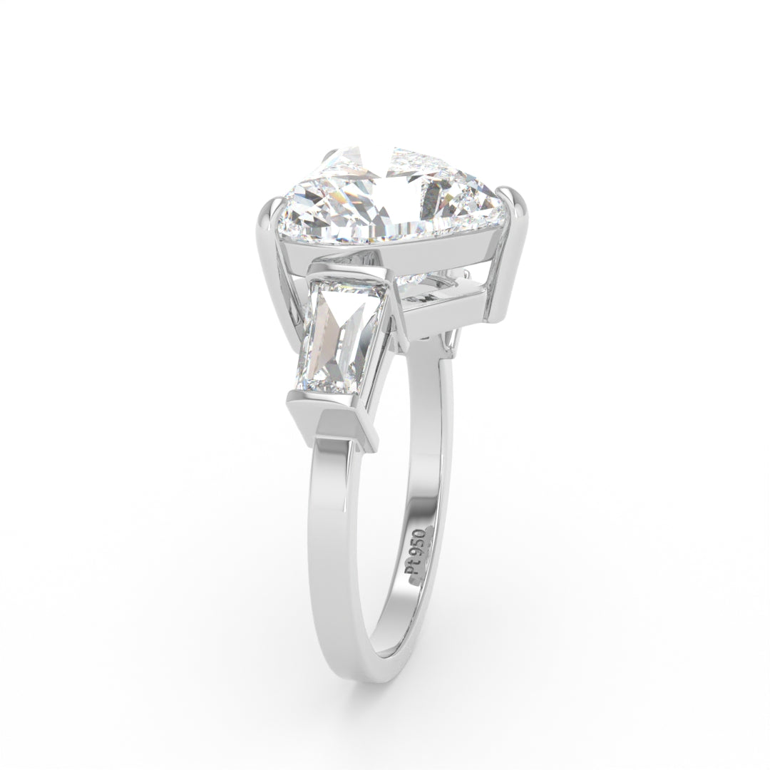 Mary Heart Cut Diamond Engagement Ring with Tapering Baguettes Cut Side Diamonds