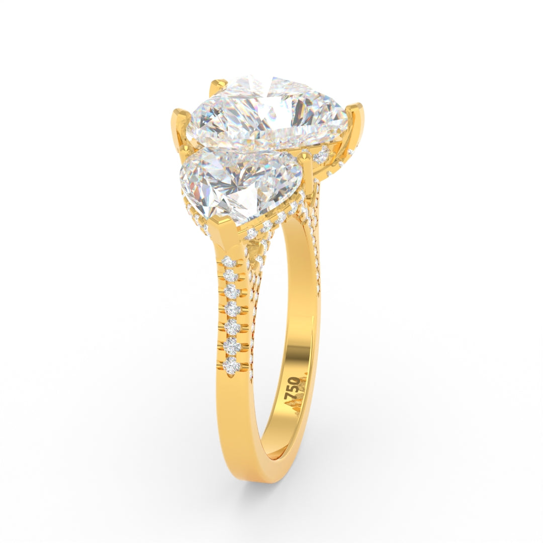 Victoria Heart Cut Diamond Engagement Ring with Heart Cut Side Diamonds and 3D Diamond Band