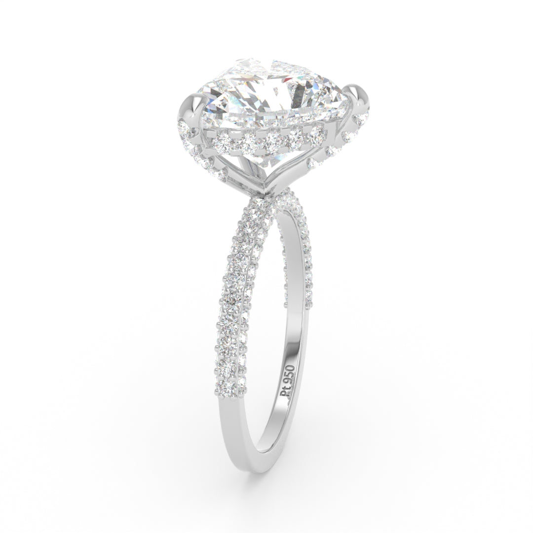 Bague de fiançailles Mia en diamant taille cœur avec halo de diamants cachés et anneau en diamant 3D