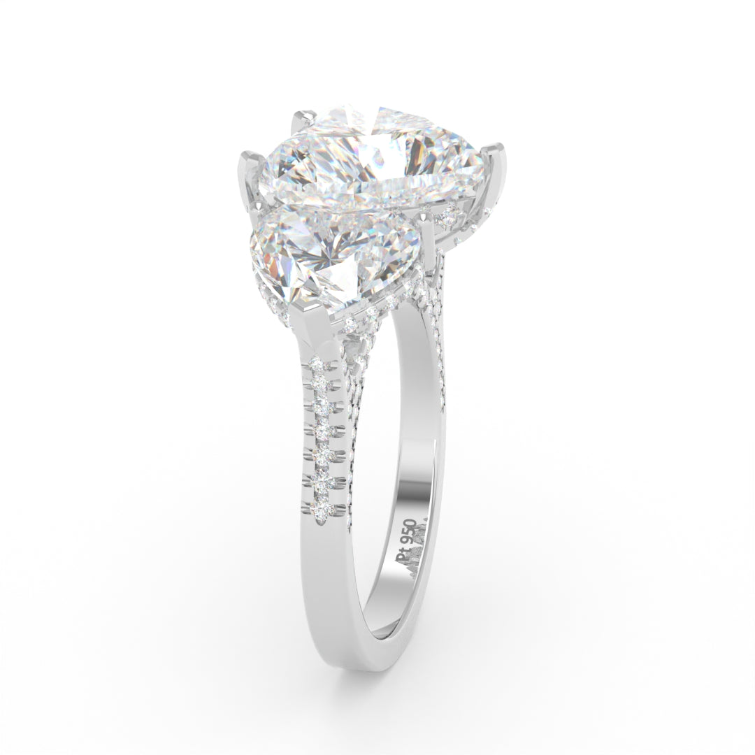 Victoria Heart Cut Diamond Engagement Ring with Heart Cut Side Diamonds and 3D Diamond Band