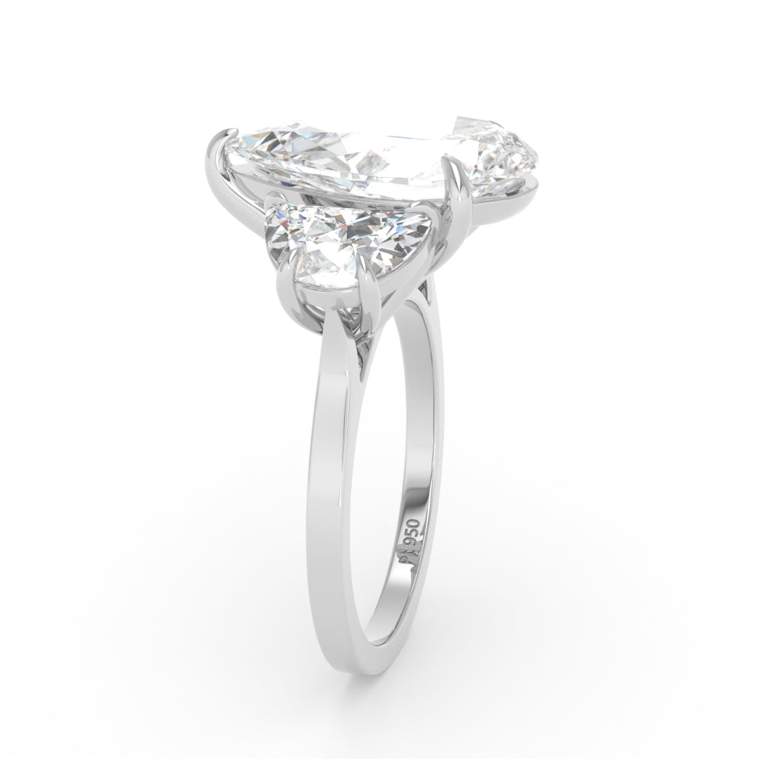 Kamala Pear Cut Diamond Engagement Ring With Half Moon Cut Side Diamonds