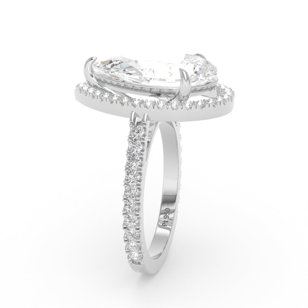 Bella Pear Cut Diamond Engagement Ring with Diamond Halo & Diamond Band