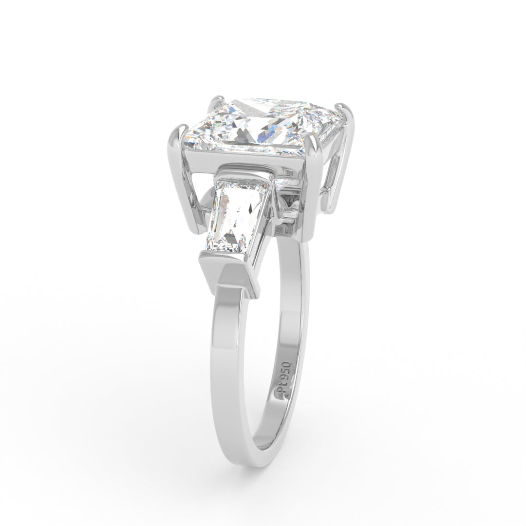 Mary Princess Cut Diamond Engagement Ring With Tapering Baguette Cut Side Diamonds