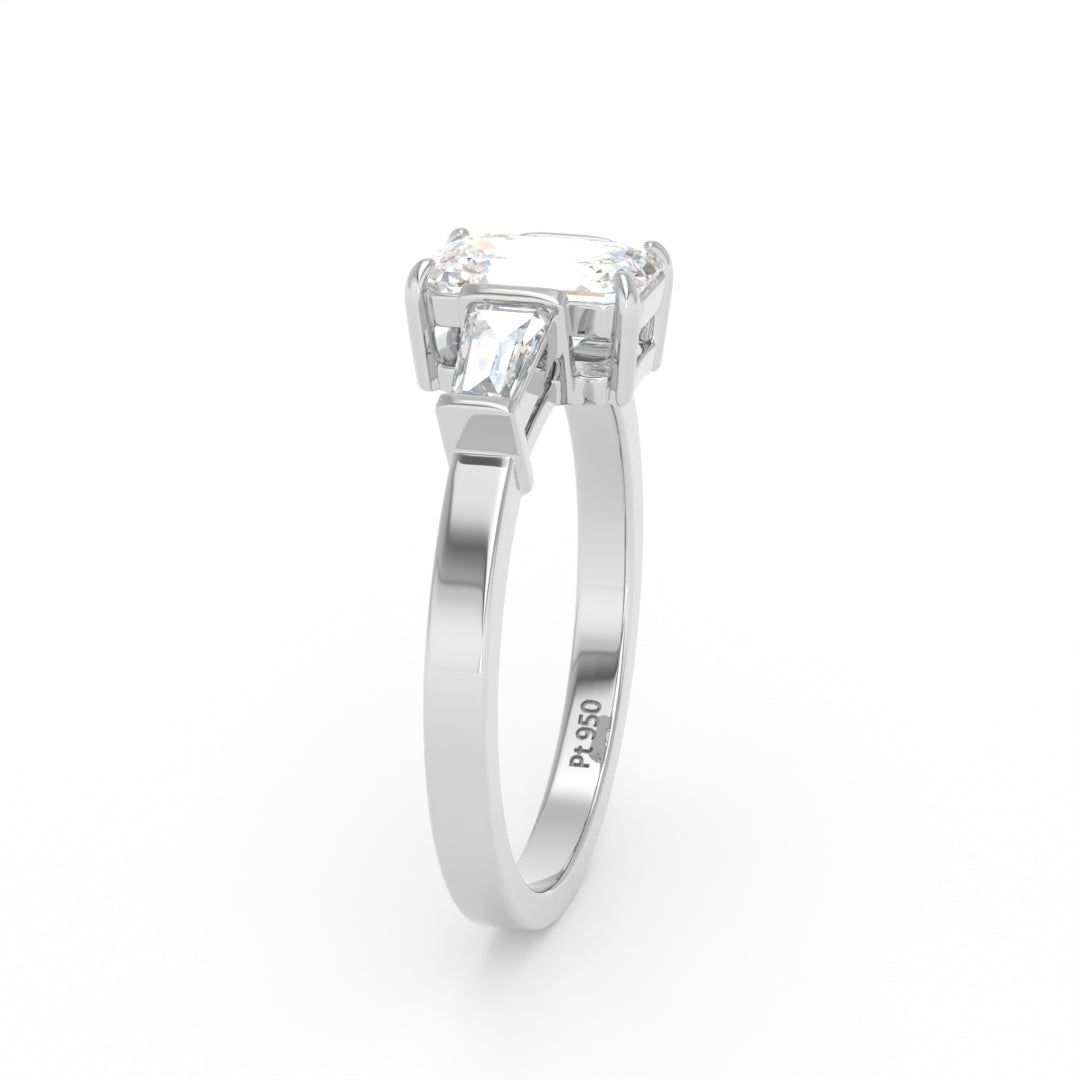 Mary Emerald Cut Diamond Engagement Ring with Tapering Baguette Cut Side Diamonds