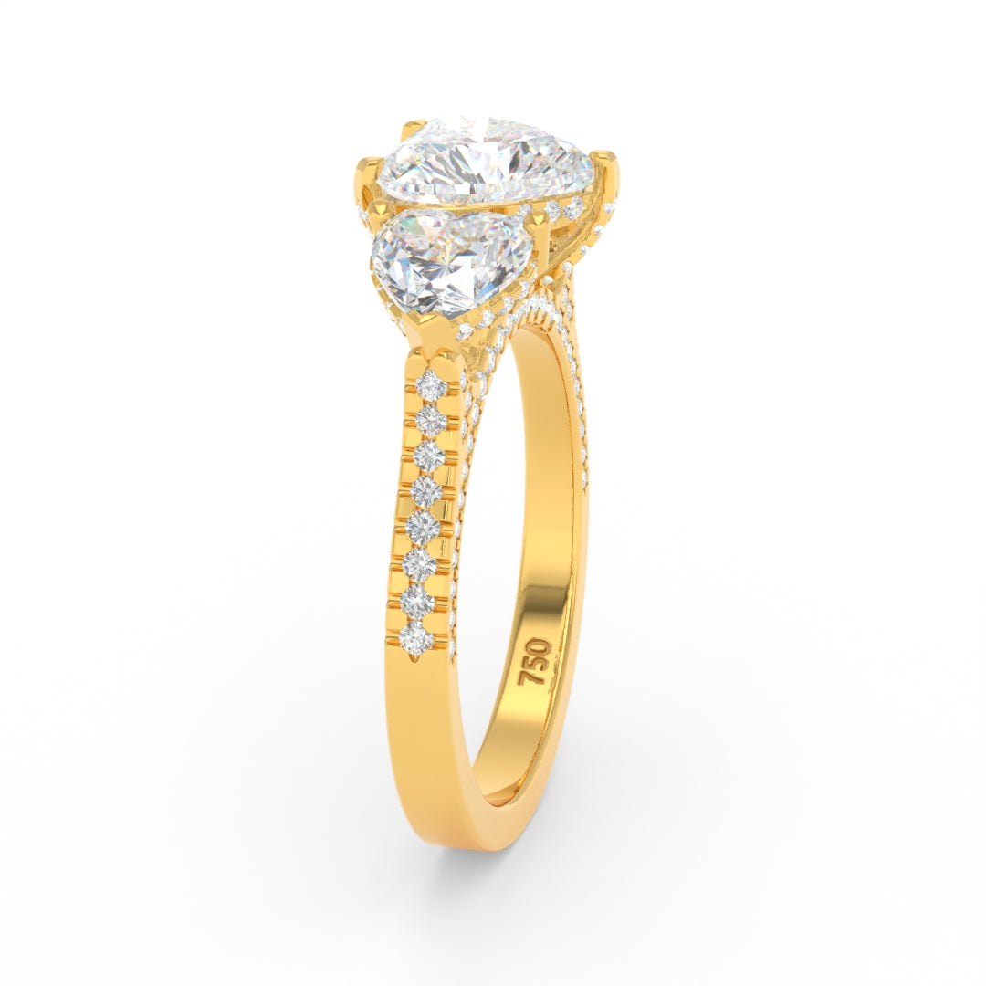 Victoria Heart Cut Diamond Engagement Ring with Heart Cut Side Diamonds and 3D Diamond Band