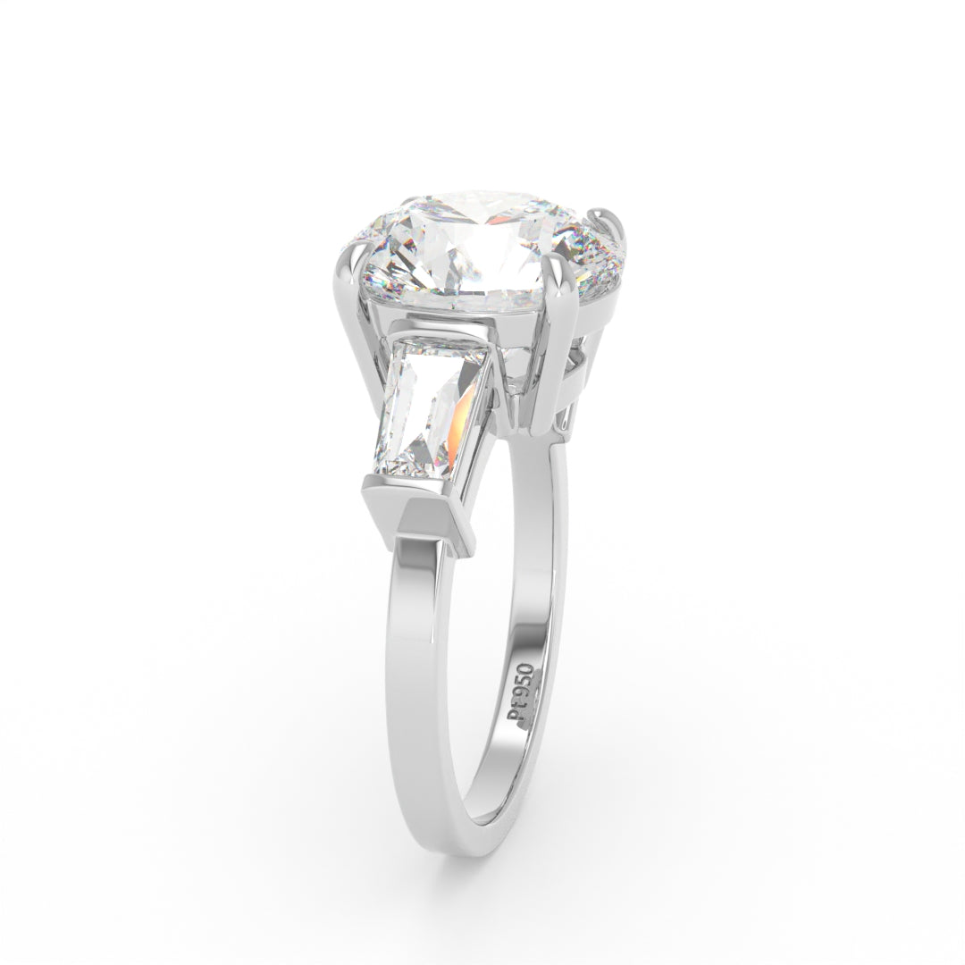 Mary Round Brilliant Cut Diamond Engagement Ring With Tapering Baguette Cut Side Diamond