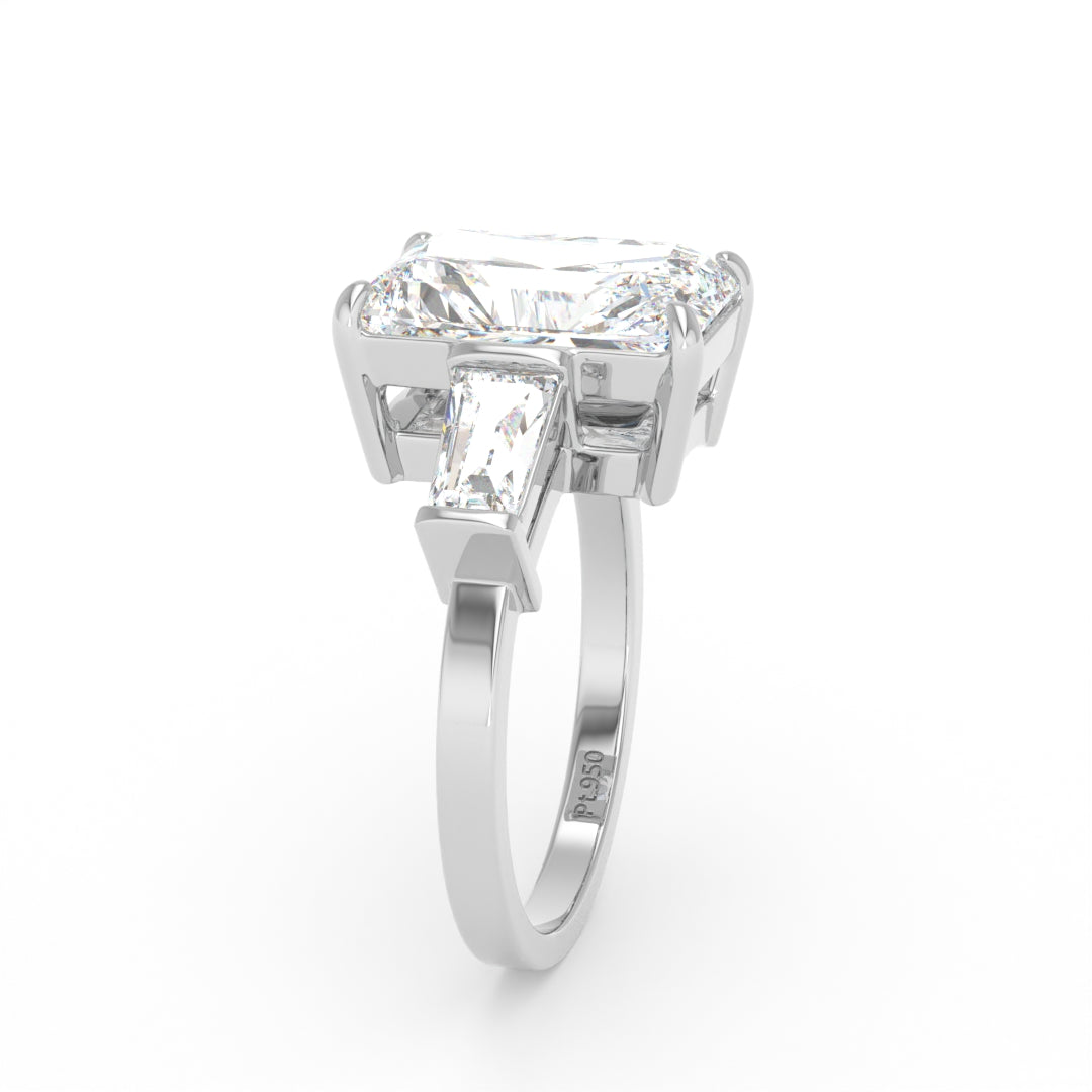 Mary Radiant Cut Diamond Engagement Ring With Tapering Baguettes Cut Side Diamonds
