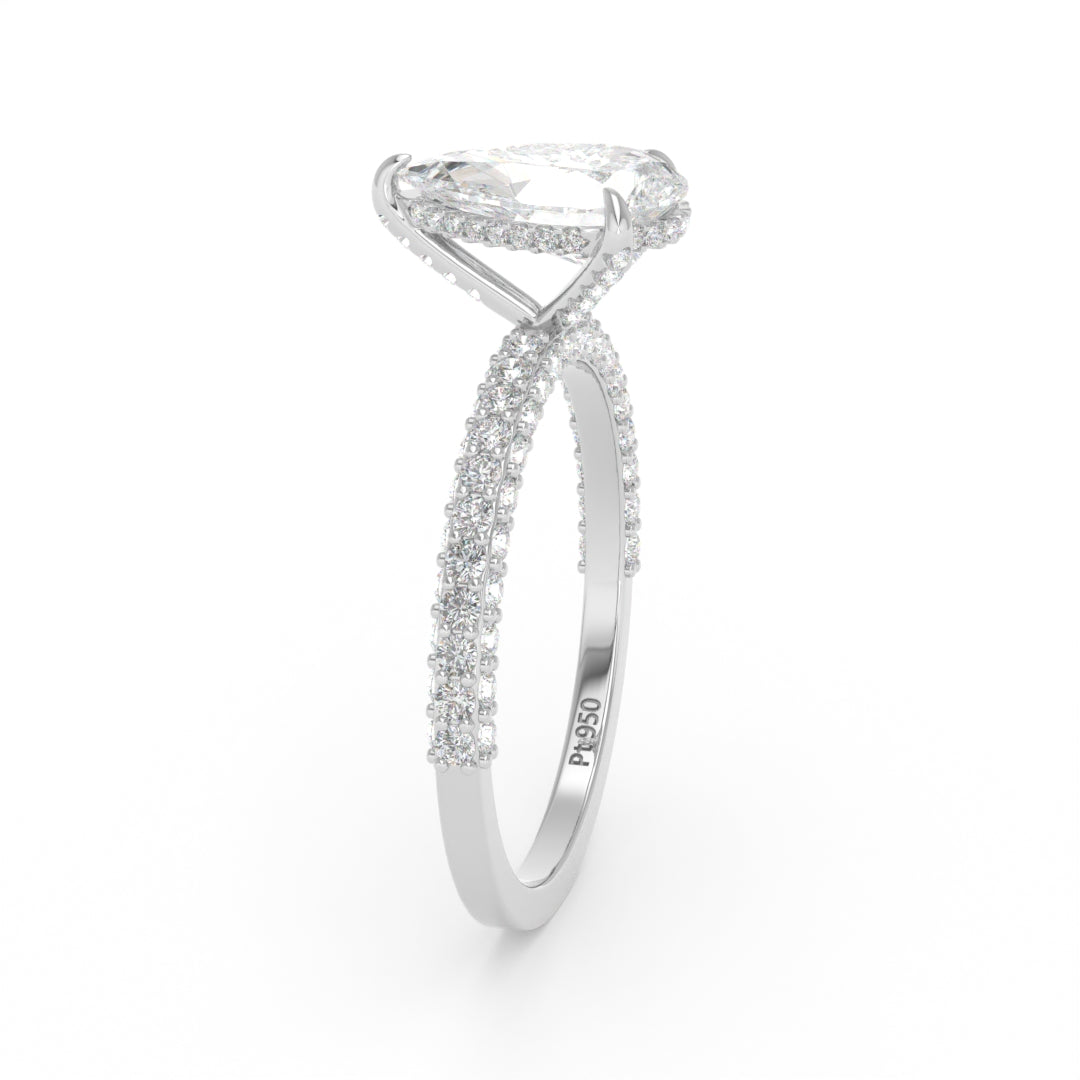 Mia Pear Cut Diamond Engagement Ring With Diamond Hidden Halo And 3D Diamond Band