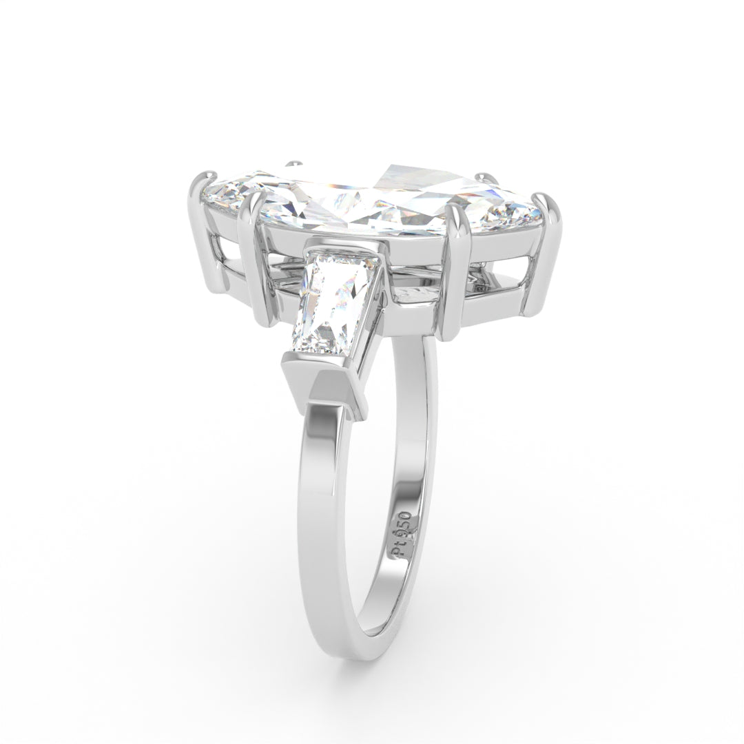 Mary Marquise Cut Diamond Engagement Ring with Tapering Baguette Cut Side Diamonds